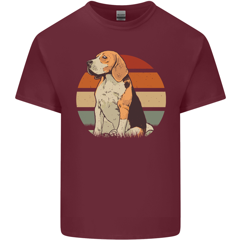 Dogs Beagle With a Retro Sunset Background Mens Cotton T-Shirt Tee Top Maroon