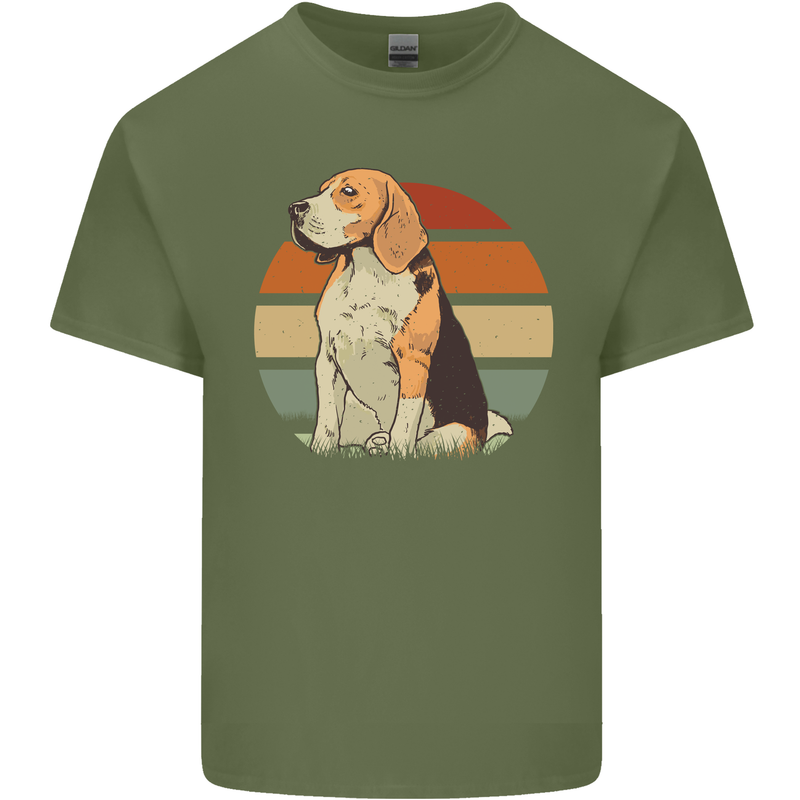 Dogs Beagle With a Retro Sunset Background Mens Cotton T-Shirt Tee Top Military Green