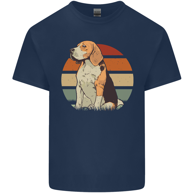 Dogs Beagle With a Retro Sunset Background Mens Cotton T-Shirt Tee Top Navy Blue