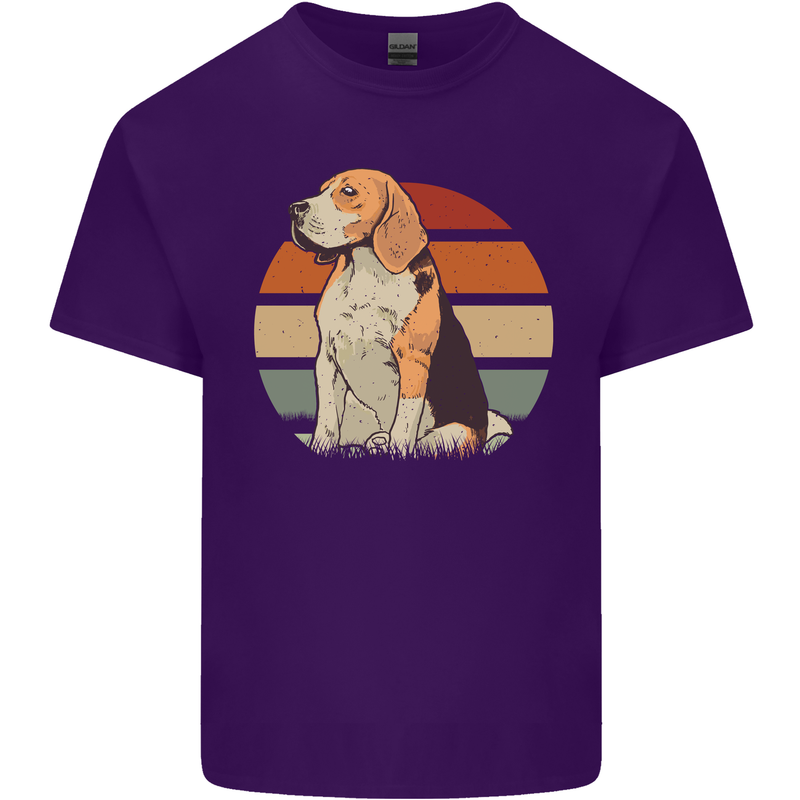 Dogs Beagle With a Retro Sunset Background Mens Cotton T-Shirt Tee Top Purple