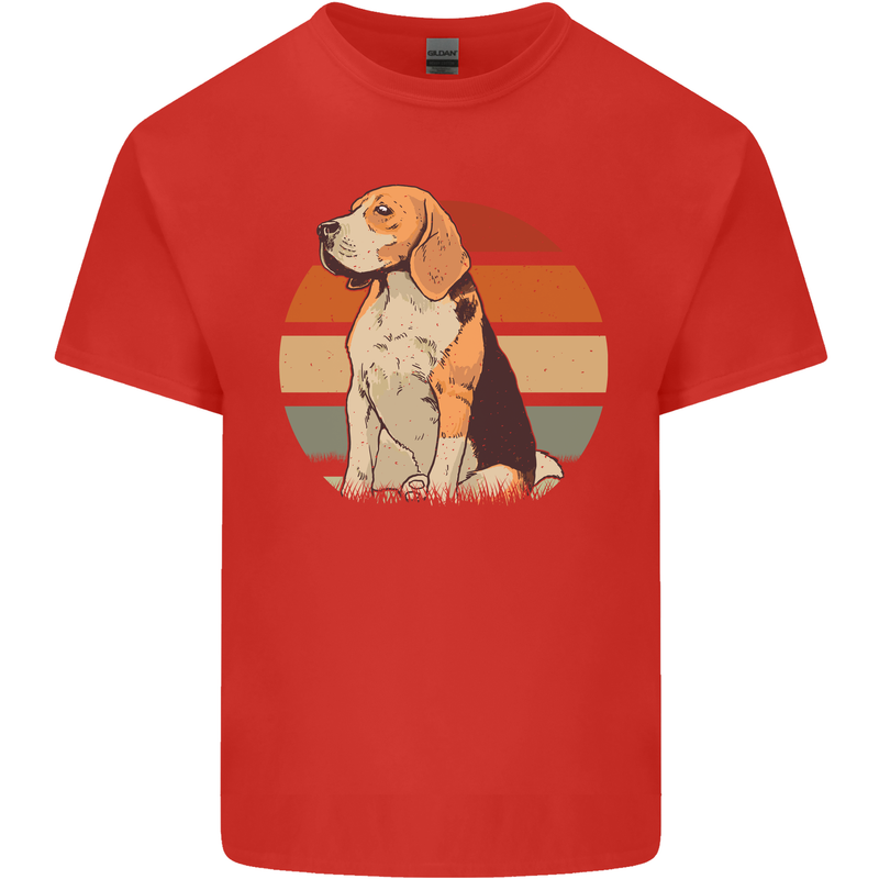 Dogs Beagle With a Retro Sunset Background Mens Cotton T-Shirt Tee Top Red