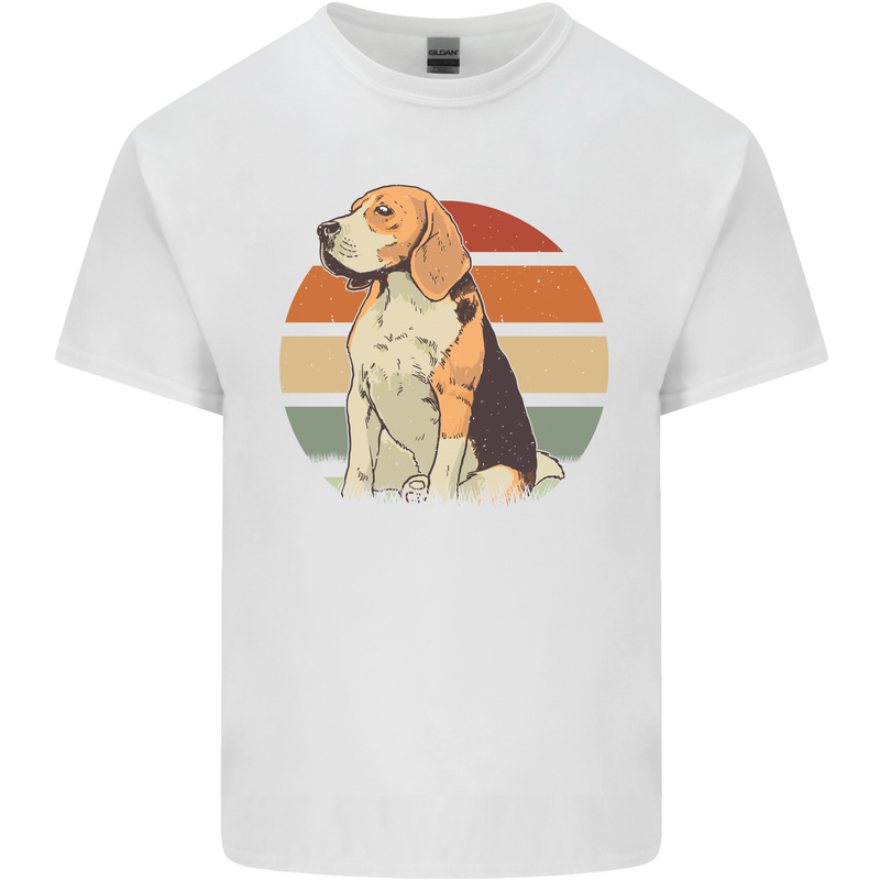 Dogs Beagle With a Retro Sunset Background Mens Cotton T-Shirt Tee Top White