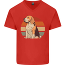 Dogs Beagle With a Retro Sunset Background Mens V-Neck Cotton T-Shirt Red