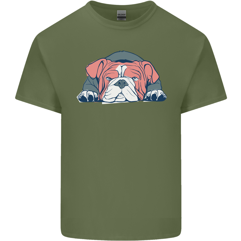 Dogs English Bulldog Mens Cotton T-Shirt Tee Top Military Green