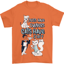 Dogs Have Owners Cats Have Staff Funny Mens T-Shirt Cotton Gildan Orange