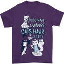 Dogs Have Owners Cats Have Staff Funny Mens T-Shirt Cotton Gildan Purple