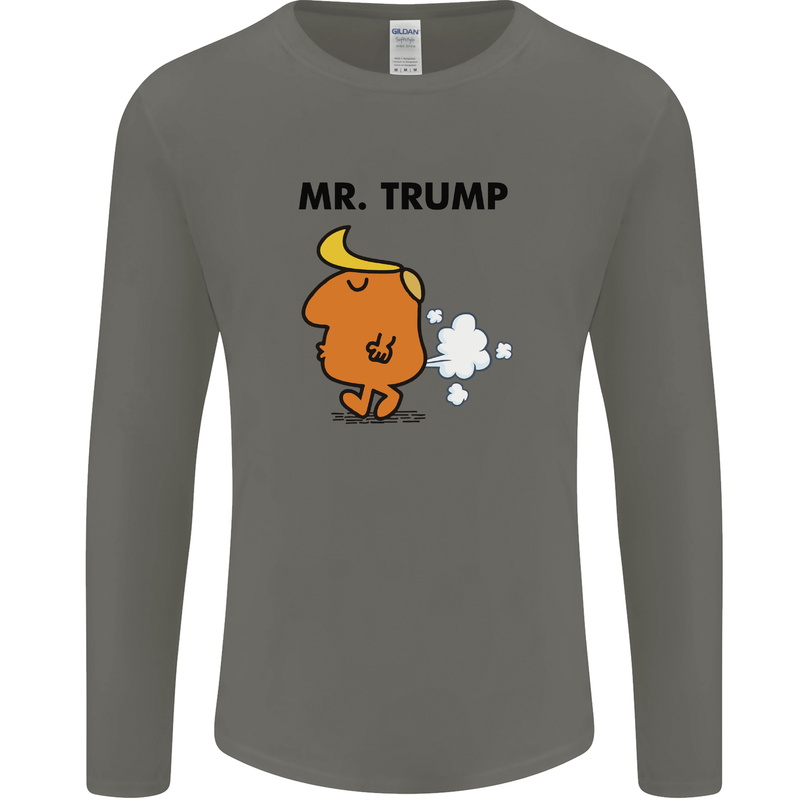 Donald Trump Fart Farting Flatulence Funny Mens Long Sleeve T-Shirt Charcoal
