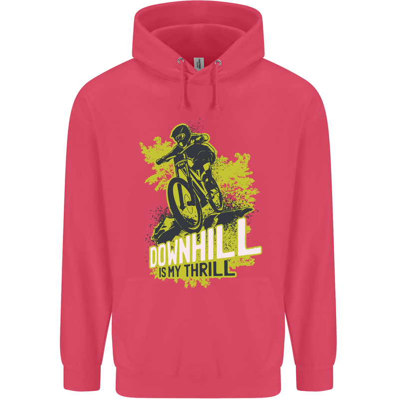 Downhill Mountain Biking My Thrill Cycling Childrens Kids Hoodie Heliconia