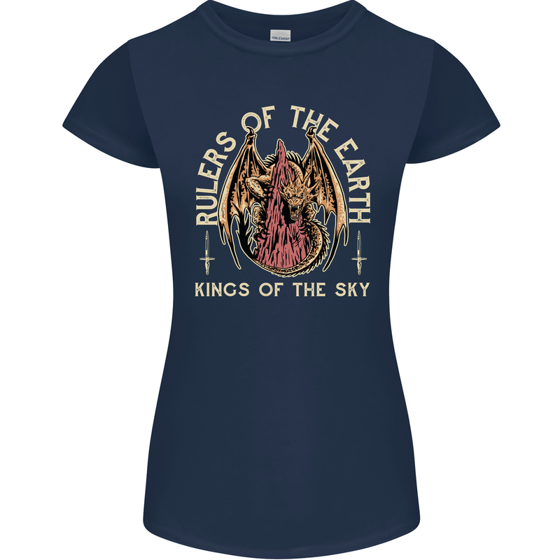 Dragons Rulers of the Earth Fantasy RPG Womens Petite Cut T-Shirt Navy Blue