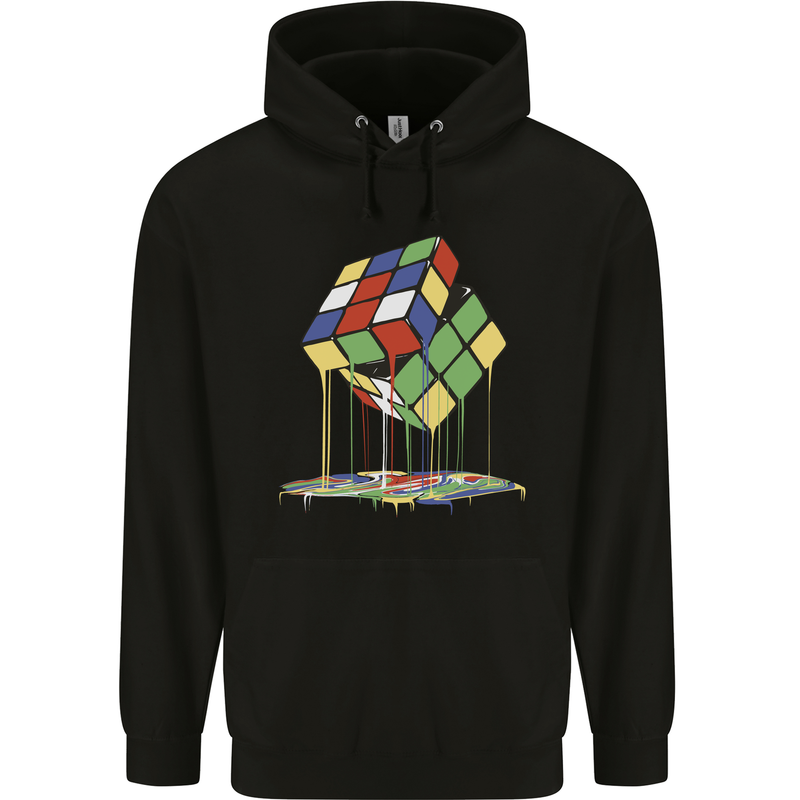 Dripping Rubik Cube Funny Puzzle Childrens Kids Hoodie Black