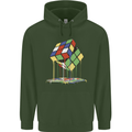 Dripping Rubik Cube Funny Puzzle Childrens Kids Hoodie Forest Green