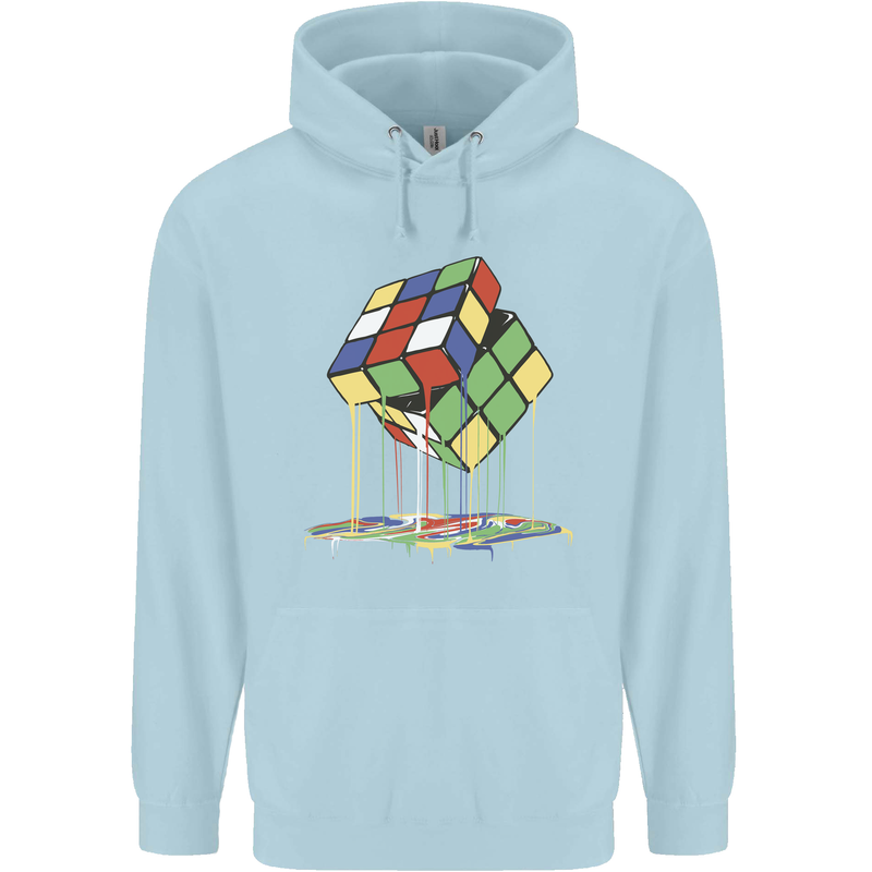 Dripping Rubik Cube Funny Puzzle Childrens Kids Hoodie Light Blue