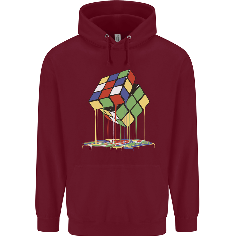 Dripping Rubik Cube Funny Puzzle Childrens Kids Hoodie Maroon