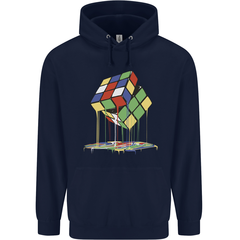 Dripping Rubik Cube Funny Puzzle Childrens Kids Hoodie Navy Blue