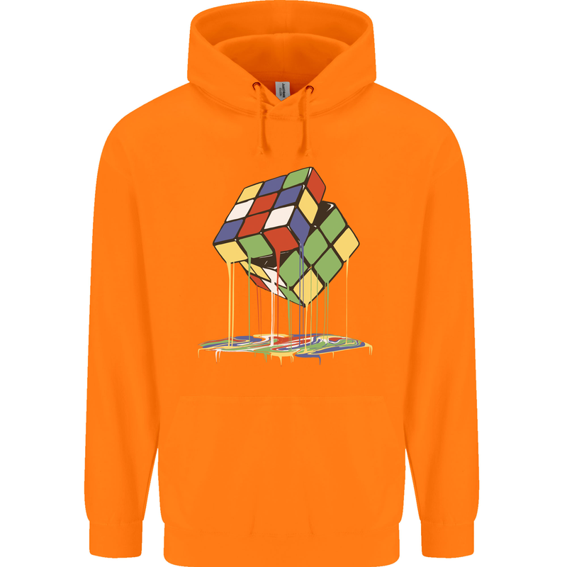 Dripping Rubik Cube Funny Puzzle Childrens Kids Hoodie Orange