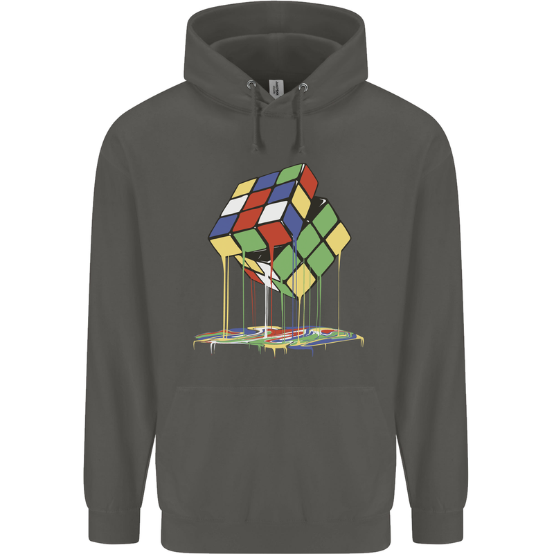 Dripping Rubik Cube Funny Puzzle Childrens Kids Hoodie Storm Grey