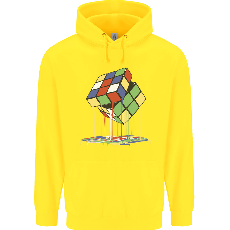 Dripping Rubik Cube Funny Puzzle Childrens Kids Hoodie Yellow
