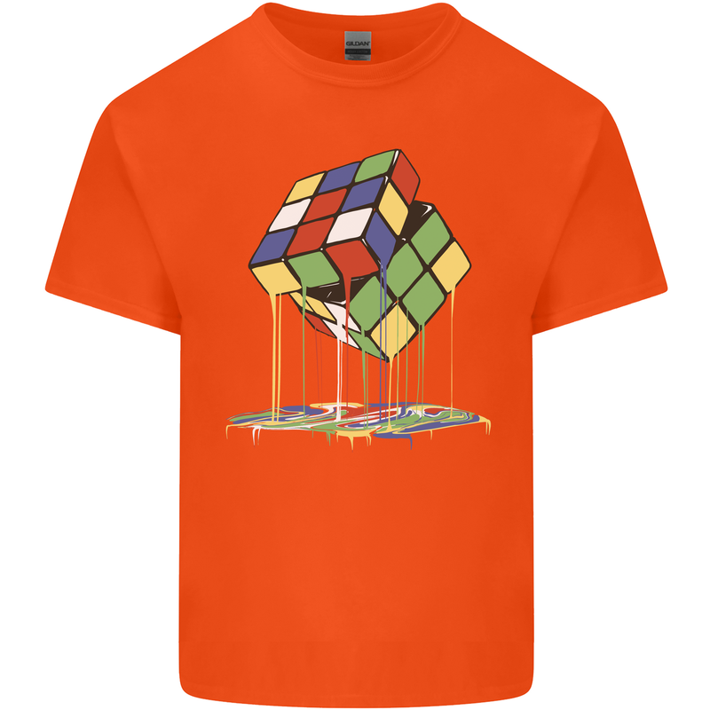 Dripping Rubik Cube Funny Puzzle Kids T-Shirt Childrens Orange