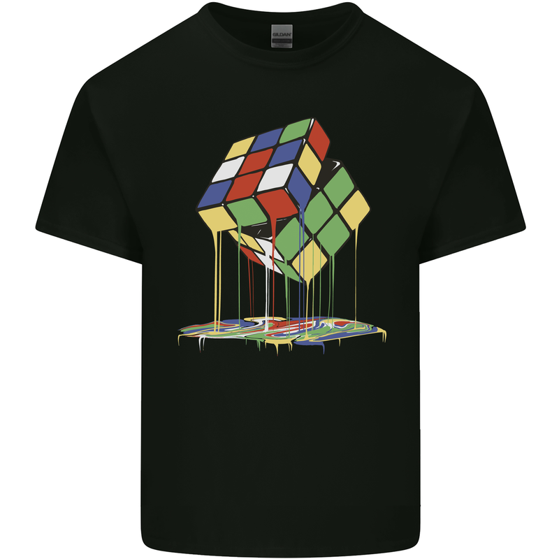 Dripping Rubik Cube Funny Puzzle Mens Cotton T-Shirt Tee Top Black