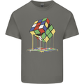 Dripping Rubik Cube Funny Puzzle Mens Cotton T-Shirt Tee Top Charcoal