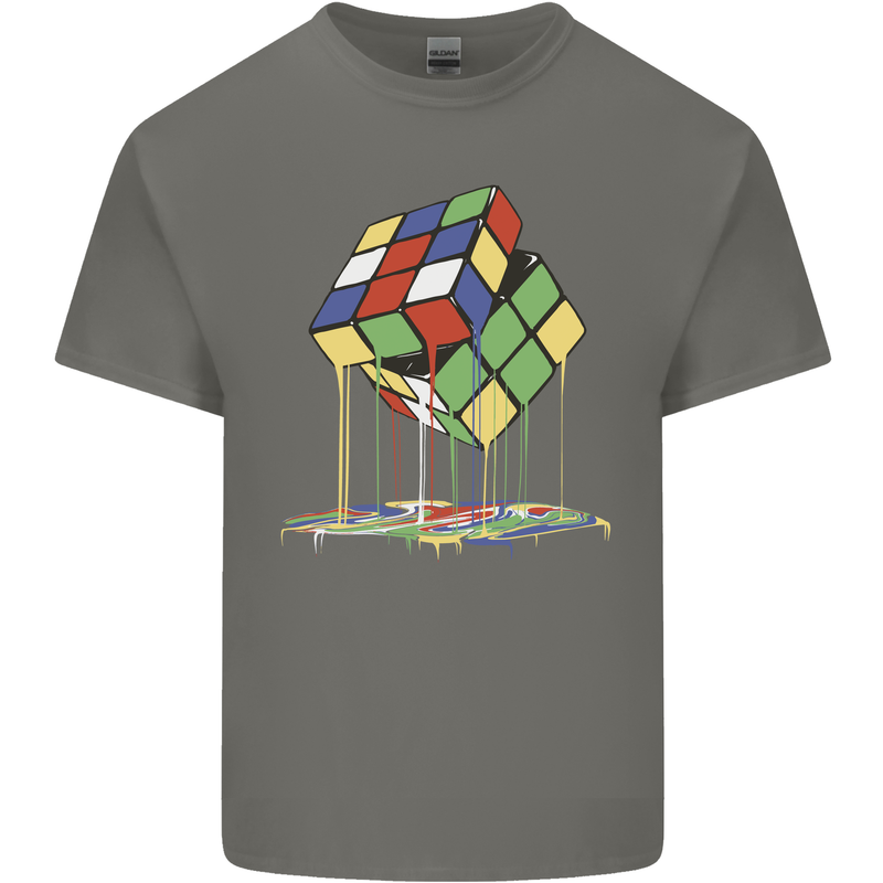 Dripping Rubik Cube Funny Puzzle Mens Cotton T-Shirt Tee Top Charcoal