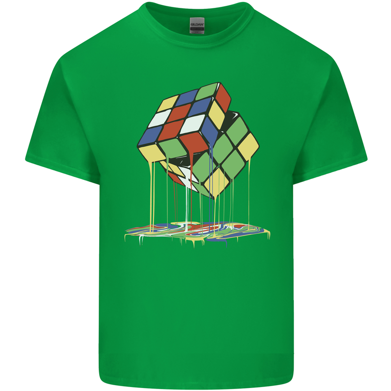 Dripping Rubik Cube Funny Puzzle Mens Cotton T-Shirt Tee Top Irish Green
