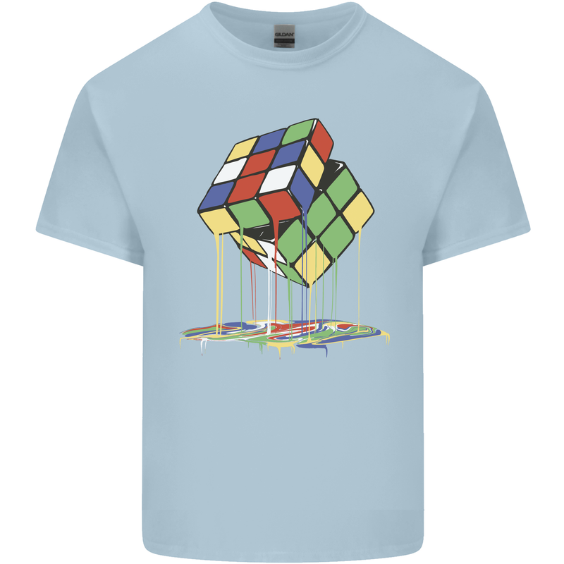 Dripping Rubik Cube Funny Puzzle Mens Cotton T-Shirt Tee Top Light Blue