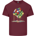 Dripping Rubik Cube Funny Puzzle Mens Cotton T-Shirt Tee Top Maroon