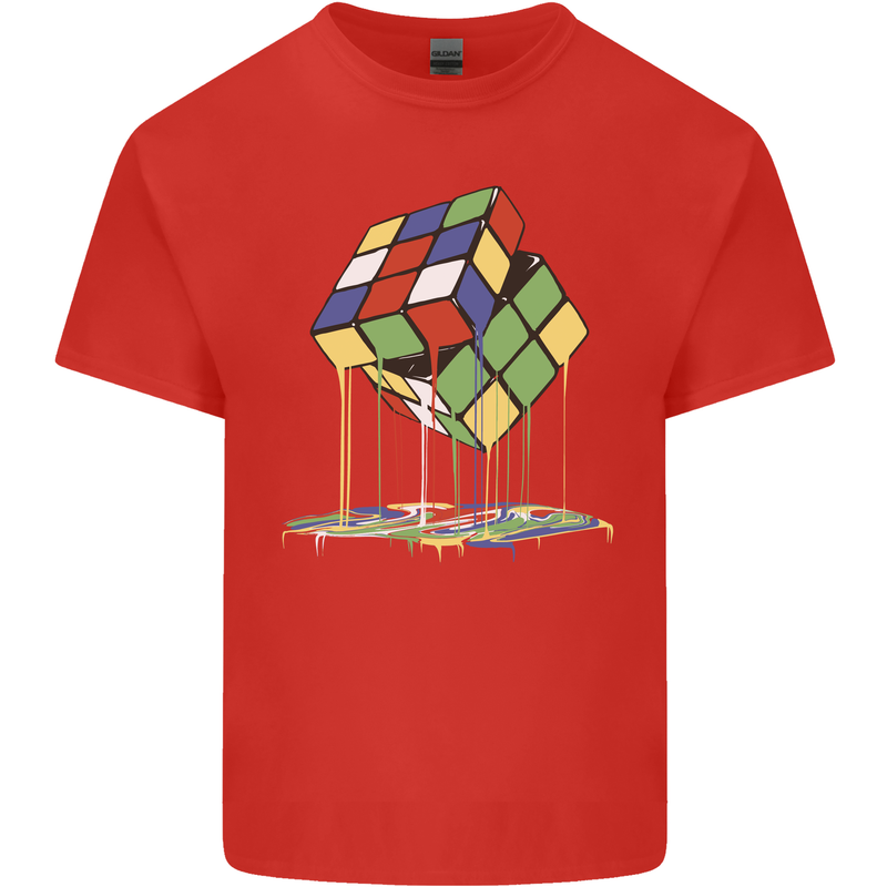 Dripping Rubik Cube Funny Puzzle Mens Cotton T-Shirt Tee Top Red
