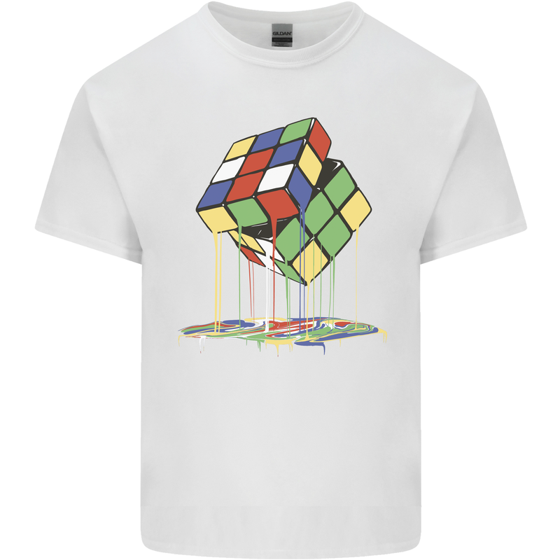 Dripping Rubik Cube Funny Puzzle Mens Cotton T-Shirt Tee Top White