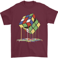 Dripping Rubik Cube Funny Puzzle Mens T-Shirt 100% Cotton Maroon