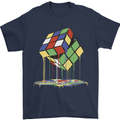 Dripping Rubik Cube Funny Puzzle Mens T-Shirt 100% Cotton Navy Blue
