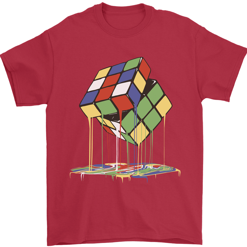Dripping Rubik Cube Funny Puzzle Mens T-Shirt 100% Cotton Red