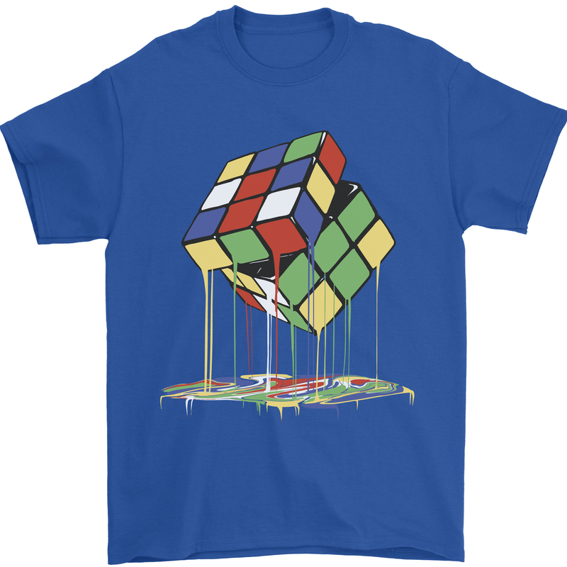 Dripping Rubik Cube Funny Puzzle Mens T-Shirt 100% Cotton Royal Blue