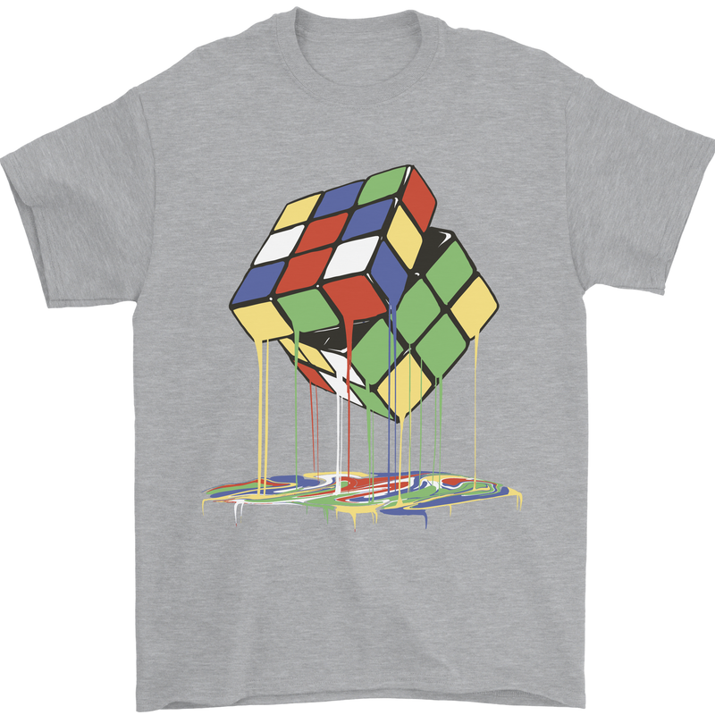 Dripping Rubik Cube Funny Puzzle Mens T-Shirt 100% Cotton Sports Grey