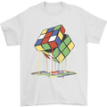 Dripping Rubik Cube Funny Puzzle Mens T-Shirt 100% Cotton White