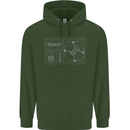 Drone Blueprint Childrens Kids Hoodie Forest Green