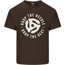 Drop the Needle DJ Turntable Decks Vinyl Mens Cotton T-Shirt Tee Top Dark Chocolate