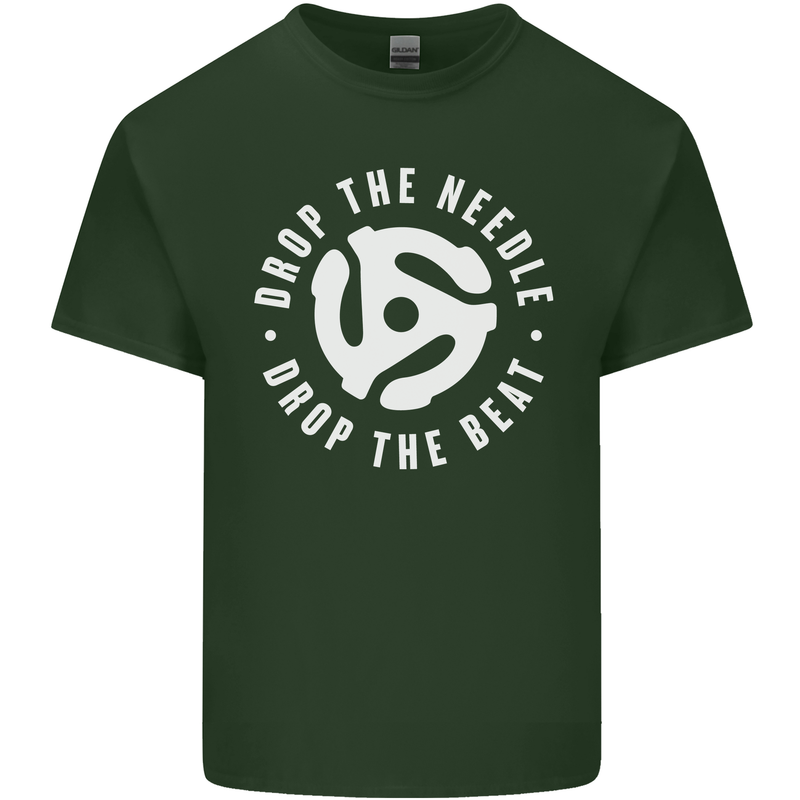Drop the Needle DJ Turntable Decks Vinyl Mens Cotton T-Shirt Tee Top Forest Green