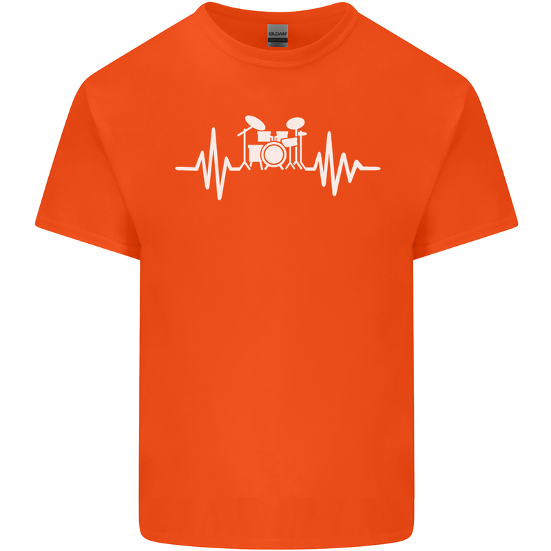 Drum Kit Pulse ECG Drum Drummer Drumming Mens Cotton T-Shirt Tee Top Orange