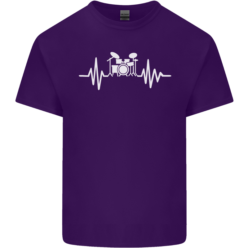 Drum Kit Pulse ECG Drum Drummer Drumming Mens Cotton T-Shirt Tee Top Purple