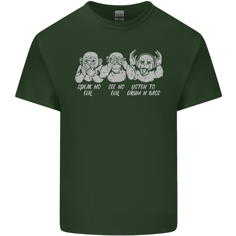 Drum and Bass Monkeys DJ Headphones Music Mens Cotton T-Shirt Tee Top Forest Green