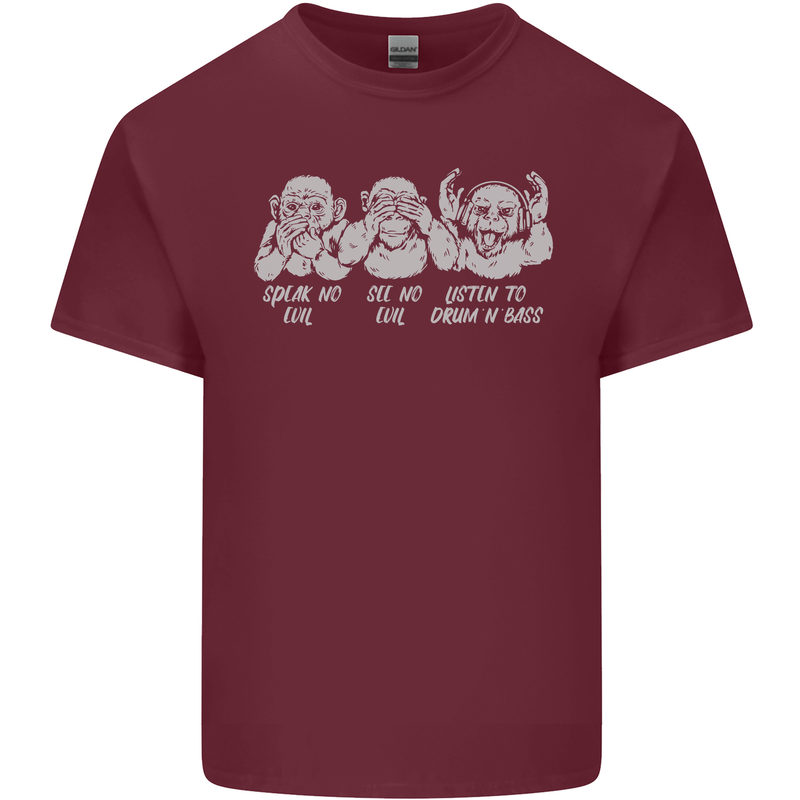 Drum and Bass Monkeys DJ Headphones Music Mens Cotton T-Shirt Tee Top Maroon