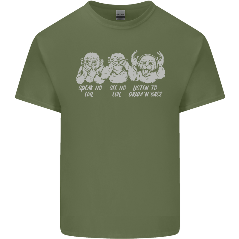 Drum and Bass Monkeys DJ Headphones Music Mens Cotton T-Shirt Tee Top Military Green