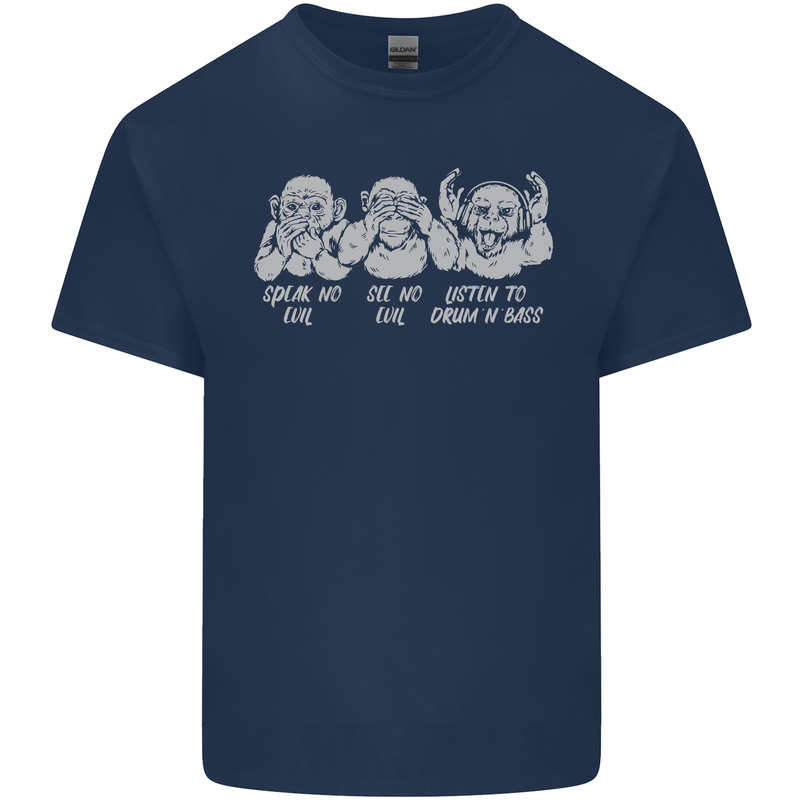 Drum and Bass Monkeys DJ Headphones Music Mens Cotton T-Shirt Tee Top Navy Blue