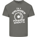 Drumming I'm a Drummer Please Shout Funny Mens Cotton T-Shirt Tee Top Charcoal