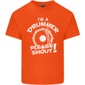 Drumming I'm a Drummer Please Shout Funny Mens Cotton T-Shirt Tee Top Orange