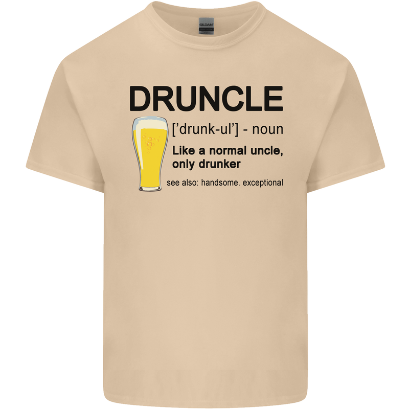 Druncle Uncle Funny Beer Alcohol Day Mens Cotton T-Shirt Tee Top Sand