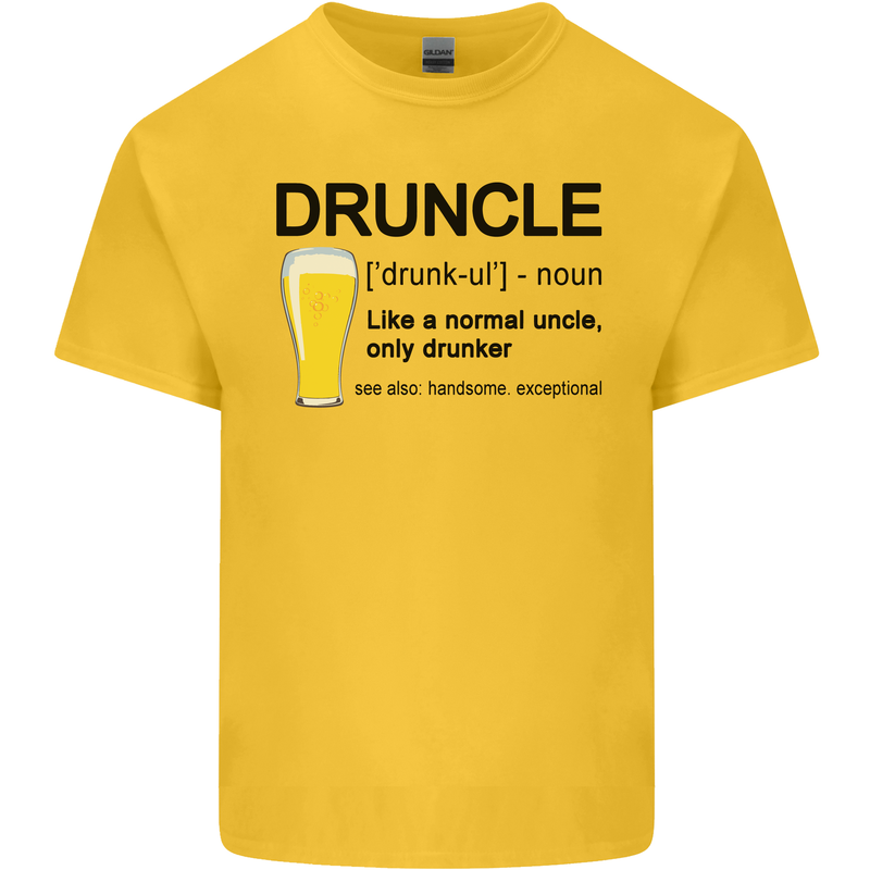 Druncle Uncle Funny Beer Alcohol Day Mens Cotton T-Shirt Tee Top Yellow