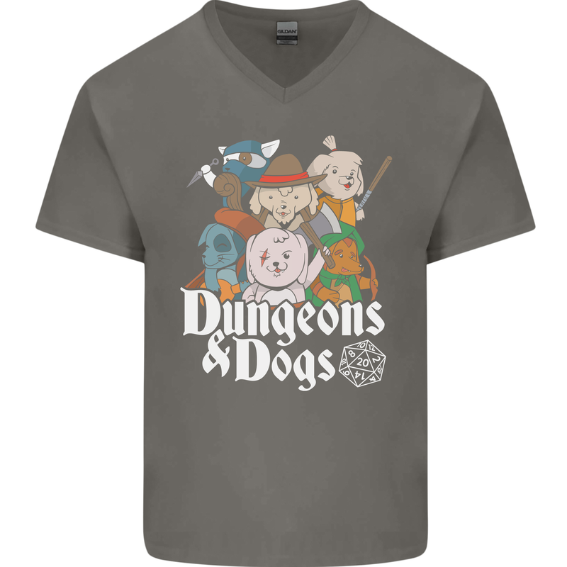 Dungeons & Dogs Role Playing Games RPG Mens V-Neck Cotton T-Shirt Charcoal